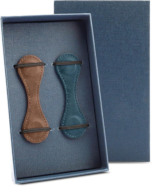 2Pcs Magnetic Leather Bookmarks with Gift Box, Vintage Faux Leather Book Mark, Double-Sided Magnetic Bookmarks Supplies Gift for Men&Women Read Book Lovers Father's Day Gift (Blue + Coffee)