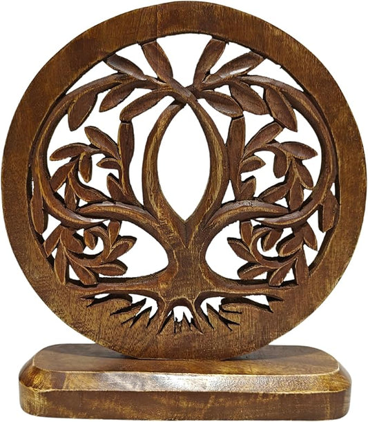 VANIYA CRAFTS® Wooden Carved Handmade Engraved Table Decor Tree Shape Table Sculpture Home Decor Statue for Living Room, Bedroom, Office Desktop, Cabinets