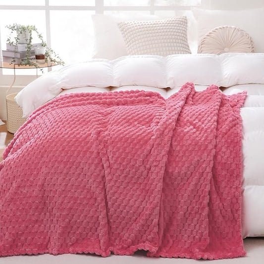 Rose Pink Throw Blanket 108"×90" inches Gifts for Mom Fuzzy 3D Jacquard Decorative Flannel Fleece Super Soft Plush Cozy Blanket for Couch Sofa Chair Lightweight