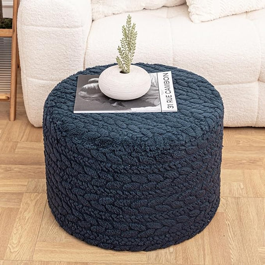 Round Pouf Ottoman 20 x 20 x 14 Inches Boho Poof Home Decor Floor Pouffe Ottoman Foot Rest for Couch Sofa Bean Bag Chairs Living Room Bedroom (Dark Blue)