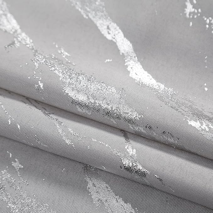 Taisier Home Silver Foil Print Linen Textured Curtains Geometric Marble Pattern Design Curtains for Living Room Light Filtering Window Treatment 2 Panels 84" L,Beige and Silver Print