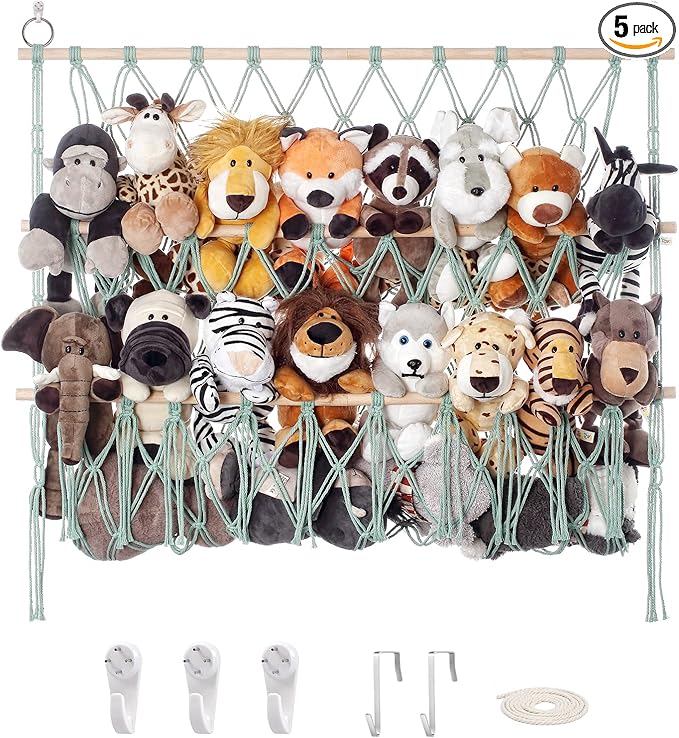 Stuffed Animal Net or Hammock Large Corner Storage for Plushies Stuffed Animals Zoo Wall Hanging Organizer Holder for Toy Hammock, Space-Saving Kids Nursery Decor (Green)