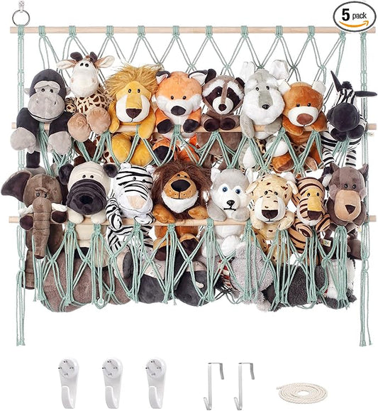 Stuffed Animal Net or Hammock Large Corner Storage for Plushies Stuffed Animals Zoo Wall Hanging Organizer Holder for Toy Hammock, Space-Saving Kids Nursery Decor (Green)