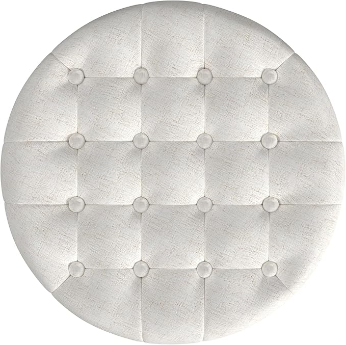 HomePop Home Decor | Upholstered Round Tufted Foot Rest Ottoman | Ottoman with Storage for Living Room & Bedroom | Decorative Home Furniture, Cream Textured Solid