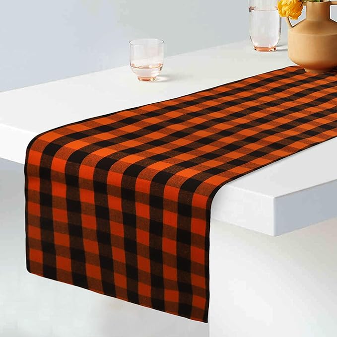 Urban Villa TableRunner 100% Cotton Fused Table Runner Halloween Checks 14''x72'' Over Sized Buffalo Check TableRunner Heavier Quality