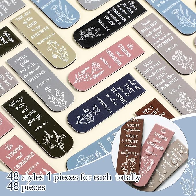 Zonon 48 Pcs Bible Verse Magnetic Bookmarks, Inspirational Scripture Christian Book Markers Religious Motivational Encouragement Flower Page Clips Presents for School Supplies (Dreamy Style)