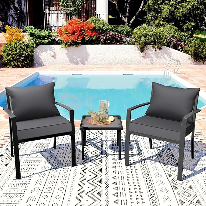 Outdoor Chair Cushion Set 24 x 24 Inch Waterproof Fade Resistant Patio Furniture Cushions with Handle and Adjustable Straps Back Seat Cushions for Wicker Seat and Couch