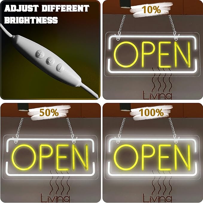 Open Neon Signs Battery Operated, Usb Powered Open Signs for Wall Decor, Adjustable Brightness Display Sign for Window Store Club Hotel Bar Shop Coffee Salon Hotel Walls(16.5 * 7.7in)