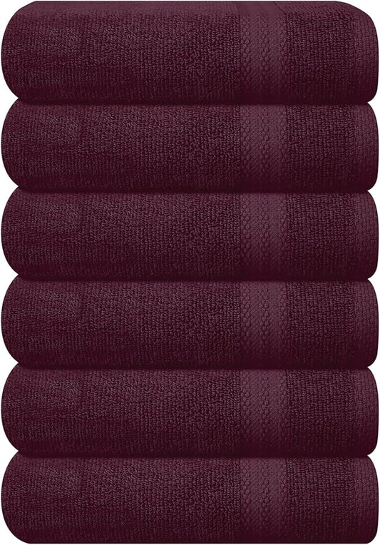 GLAMBURG Ultra Soft 6-Piece Hand Towel Set 16x28-100% Ringspun Cotton - Durable & Highly Absorbent Hand Towels - Ideal for use in Bathroom, Kitchen, Gym, Spa & General Cleaning - Burgundy