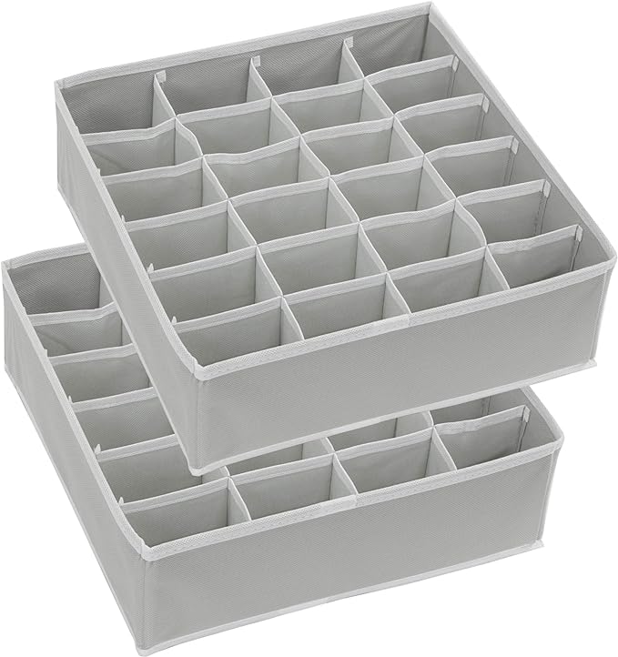 Simple Houseware 2 Pack Closet Sock Organizer, 24 Cell Drawer Divider, Gray