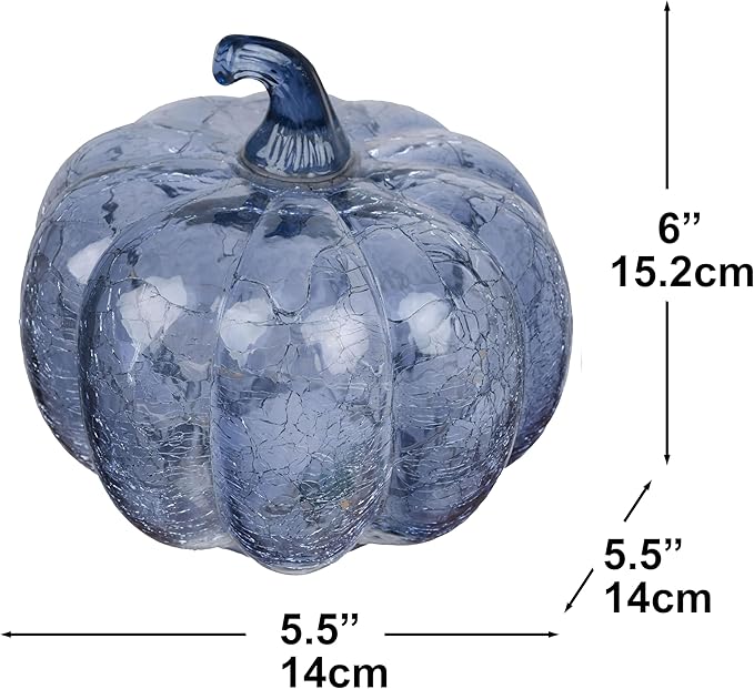 Indigo Blue Crackle Glass Pumpkin Twinkling Light with Timer- Fall Decoration for Home-Lamps for Festive Decoration-Halloween Decorations