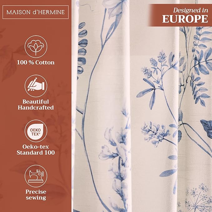 Maison d' Hermine Curtains for Living Room 100% Cotton 108 inch Length One Panel Light Filtering Curtains for Bedroom Windows with Rod and Loop Pockets Drapes (Neo Ipomee Beige, 50" W x 108" L)