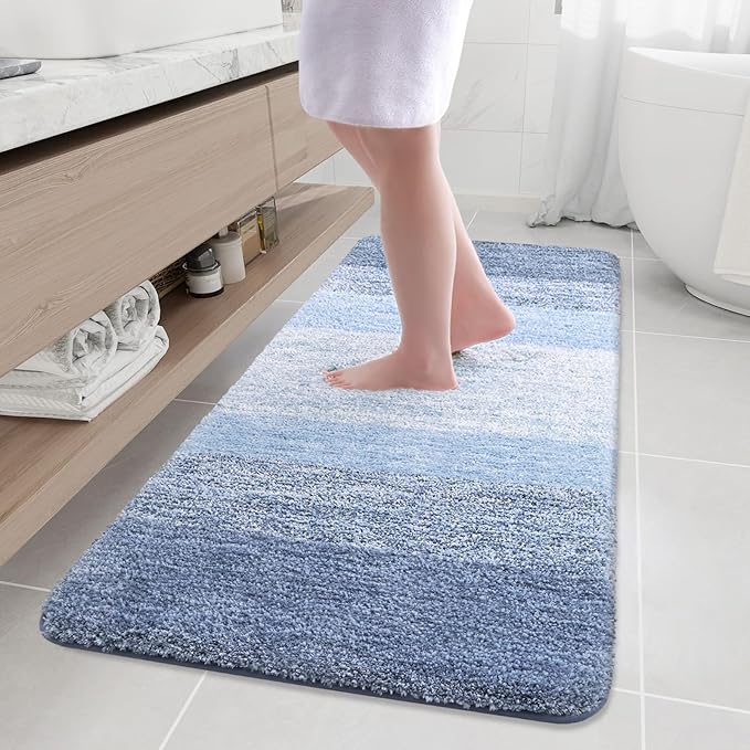 Arotive Microfiber Bathroom Rugs, Shaggy Soft and Absorbent Bath Rug, Non-Slip, Thick Plush Machine Washable Dry Bath Mats for Bathroom, Tub and Shower, 59x24, Light Blue