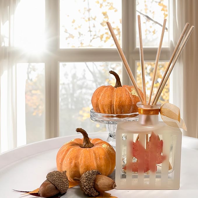 LOVSPA Spiced Pumpkin Essential Oil Reed Diffuser Gift Set | Fresh Pumpkin, Aromatic Cinnamon, Nutmeg, Warm Clove, Creamy Vanilla and Ginger | Modern Striped Glass Bottle | Made in The USA