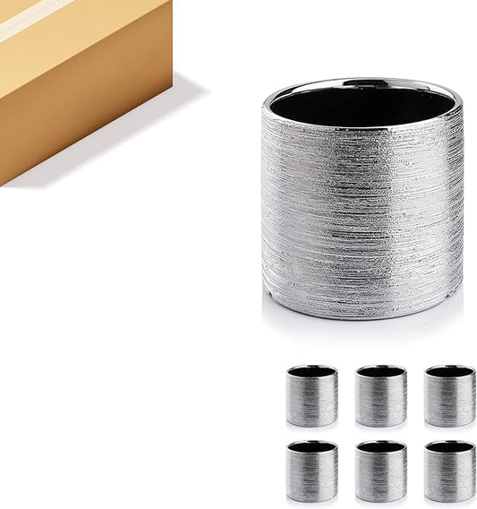WGVI Silver Etched Ceramic Cylinder Vase Width 6.5" Height 6", Flower Arrangements, Candle Holder, Terrarium Planter Pot, Storage Container Organizer, Pen Brush Holder, Scratched Texture Design, 6 Pc