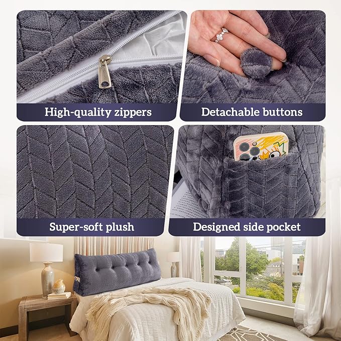 Triangular Wedge Headboard Pillow Large Bolster Bed Rest Reading Pillow Backrest Positioning Support Bolster Cushion with Removable Cover