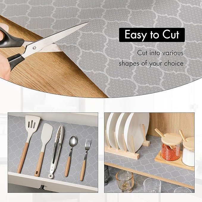 Cooyes Shelf Liner – Non-Slip Shelf Liners for Kitchen Cabinets – Waterproof Shelf Paper with Modern Pattern – Durable EVA Cabinet Liners