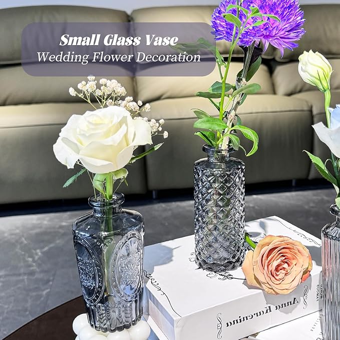 Mini Bud Vases As Wedding Centerpieces for Tables,Clear Bud Vases for Flowers,Small Flower Vases Suitable for Birthday Party,Anniversary,Wedding Reception,Baby Shower (Black, 24PCS)