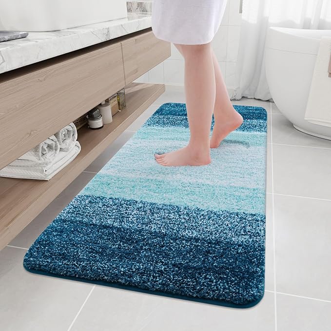 Arotive Microfiber Bathroom Rugs, Shaggy Soft and Absorbent Bath Rug, Non-Slip, Thick Plush Machine Washable Dry Bath Mats for Bathroom, Tub and Shower, 59x24, Peacock Blue