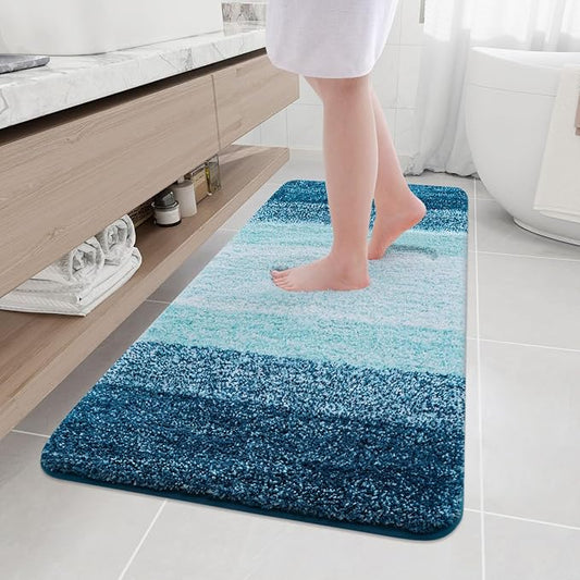 Arotive Microfiber Bathroom Rugs, Shaggy Soft and Absorbent Bath Rug, Non-Slip, Thick Plush Machine Washable Dry Bath Mats for Bathroom, Tub and Shower, 59x24, Peacock Blue