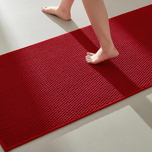 Bathroom Runner Rug, Long Bath Mat Washable Thin Quick Dry Low Pile Bathroom Runner Rugs 24 x 60 Non Slip, Red 24"x60"
