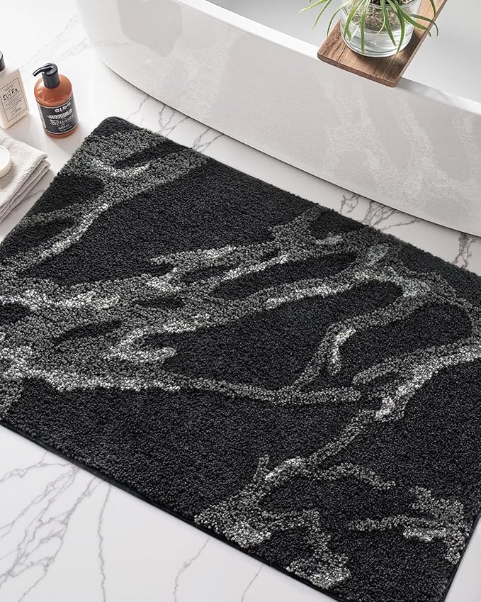 DEXI Soft Plush Bathroom Mat, Non Slip Washable Bath Rug, Absorbent Bathmat for Shower Tub Sink Toilet, 17x30, Black