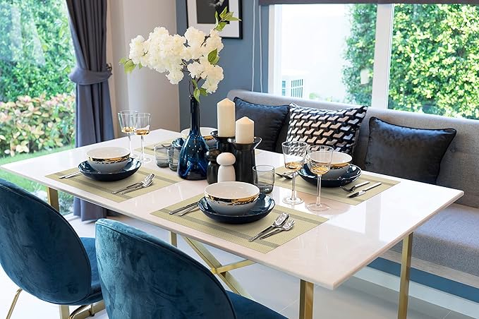 More Décor Dining Table Placemats, Washable Heat-Resistant PVC Vinyl Table Mats for Dining Room and Kitchen, Anti-Slip - Set of 6 - Dust Yellow