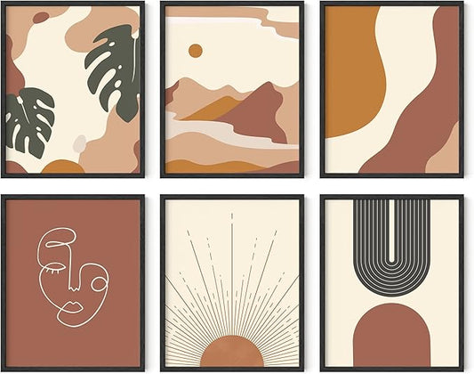 HAUS AND HUES Boho Prints Neutral Wall Art - Set of 6 Boho Art Prints Mid Century Modern Wall Art | Bohemian Artwork for Wall Aesthetic Decor (16x20, Unframed)