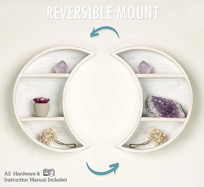 Moon Shelf for Crystals - Crystal Shelf Display and Crystal Holder - Crystal Display Shelf - White Crescent Moon Shaped Shelf - Boho Nursery Decor - Nursery Shelves for Bedroom, Kids Room, Baby Room