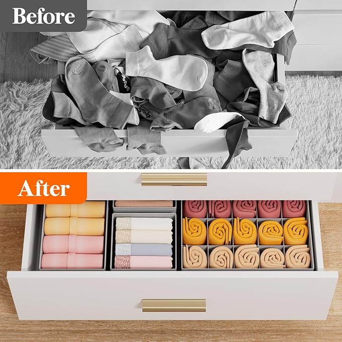 Lifewit Underwear Drawer Organizer for Closet 8 Pack, 3 Sizes Dresser Organizer Dividers, Deep Fabric Foldable Drawer Storage Organizer Bins for Clothes, Sock, Bra, Lingerie, Undies