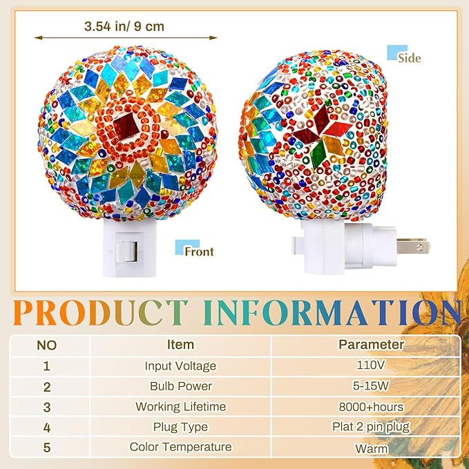 Hortsun Turkish Night Lights Plug into Wall Turkish Lamp Moroccan Lamp Stained Glass Mosaic Night Lights Plug in Bohemian Globe Decor for Living Room Corridor Bedroom Decorations