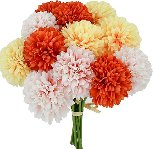 Mandy's Multicolor Artificial Ball Chrysanthemum 12 Stems Faux Flowers with Bendable Stems for DIY Wedding Centerpiece Fall Decor Home Arrangements