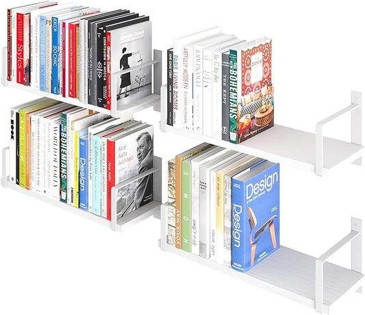 Wallniture Toledo 17" Floating Shelves for Wall, Bookshelf Living Room Decor, Kitchen Organization, Bathroom Shelves, 17" Office Wall Shelf Set of 4 White