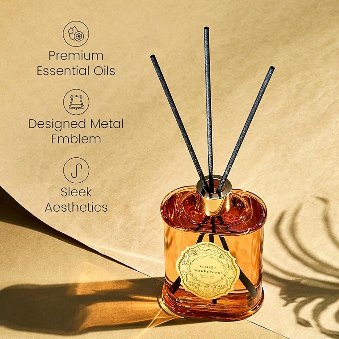 M&SENSE 8.4 oz Large Reed Diffuser for Home | Vanilla Sandalwood Scent Home Oil Diffuser with Sticks | Bedroom Bathroom Living Room Decor
