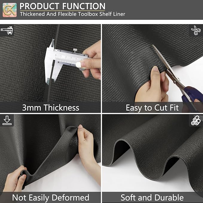 Foam Toolbox Liner Shelf Liner, Thickened Durable Pad Tool Box Mat for Protecting Your Tools, Work Surfaces, Garage, Chest -Black 3mm Thickness, 18 inch*24 ft