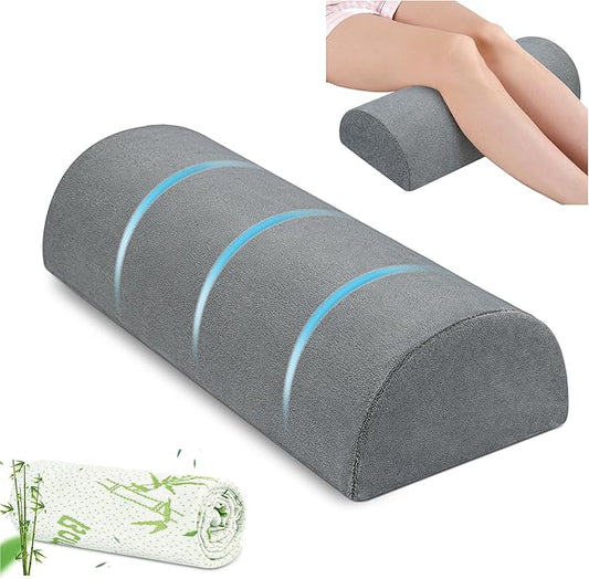 Knee Pillow for Side Sleepers Memory Foam Leg Pillows for Sleeping Yoga Bed Half Moon Bolster Pillow for Neck Pain Relief with 2 Pillowcases 20.5 x 8 x 4.5 Inches(Grey+Green, Standard Size)