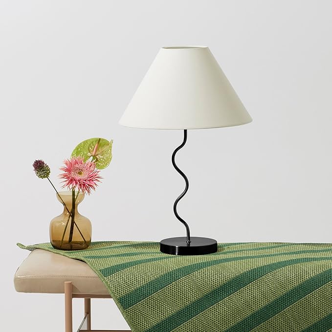Brightech Squiggle Desk Lamp – Tall LED Table Lamp for Bedroom, Living Room, Office – Boho Mid-Century Modern Bedside Table Lamp with A-Line Open Shade and LED Bulb – Black