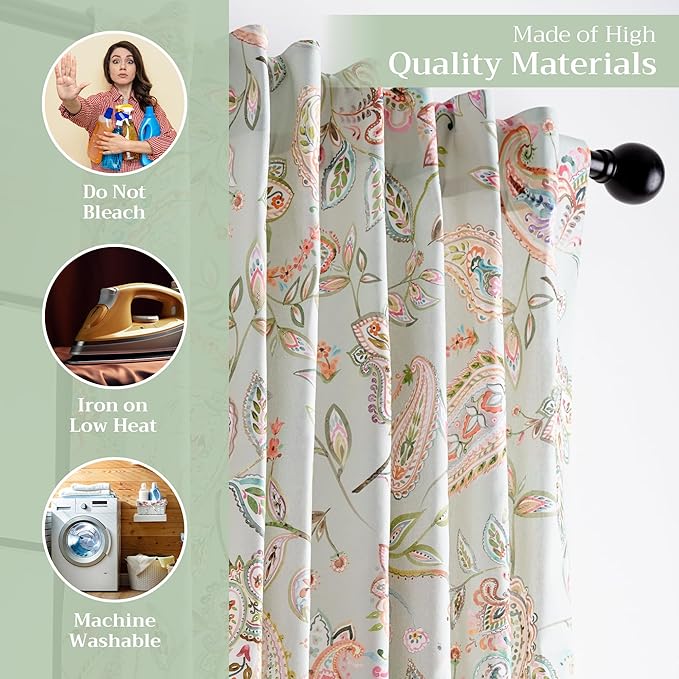Maison d' Hermine Curtains for Living Room 100% Cotton 108 inch Length One Panel Light Filtering Curtains for Bedroom Windows with Rod and Loop Pockets Drapes (Ramage Multicolor, 50" W x 108" L)