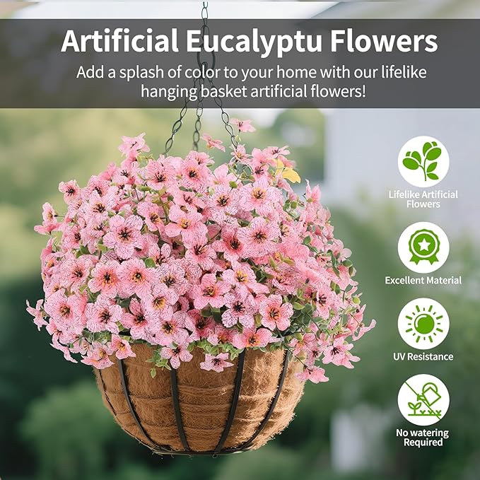 Artificial Flowers Outdoor, Faux Silk Flowers Plastic Plants for Outdoors Indoor Outside Front Porch Hanging Planter Window Box Garden Home Decoration, 14 Bundles(Pink)