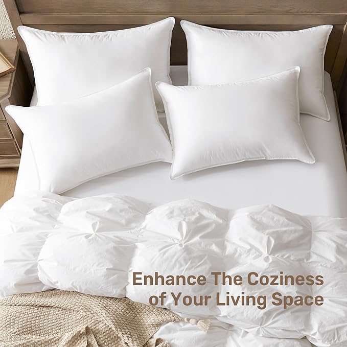 UNIKOME Hotel Collection Luxury Bed Pillows - 100% Cotton Queen Size Set of 2 Down Alternative Pillow Bedding Ultra Soft & Fluffy Pillow for Back, Stomach or Side Sleepers