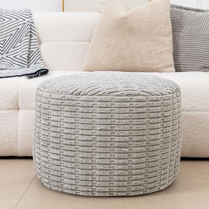 Asuprui Round Ottoman Pouf Ottoman Foot Stool Seat Faux Fur Bean Bag Foot Rest Floor Chair Leg Rest for Living Room, Bedroom or Wedding Gifts 20x20x14 Inches (Light Gray)