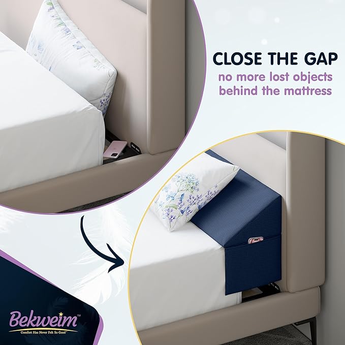 Wedge Pillow Headboard Bed Gap Filler California King - Headboard Pillow 72 X 10 X 6 - Long Pillow for Bed Wedge Gap Filler with Large Pocket for Bed Accessories - Mattress Gap Filler (Navy)