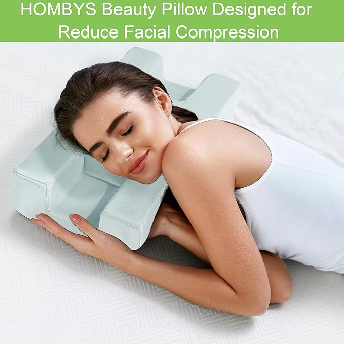 HOMBYS Beauty Pillow for Side Sleepers, Side Sleeper Pillows for Adults,Silky Smooth Satin Bed Pillow,White