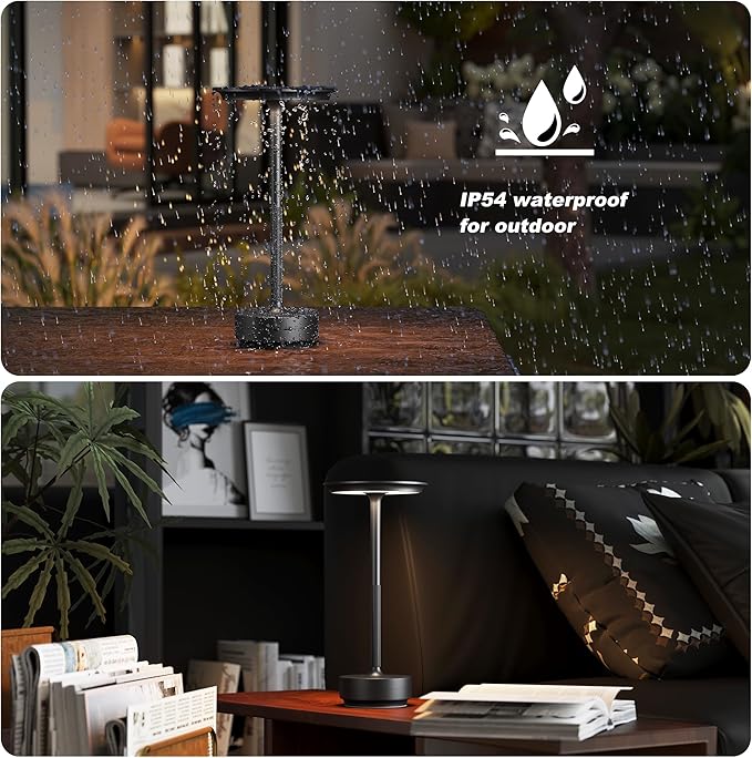 Cordless Rechargeable Table Lamps, Portable 5000mAh Restaurant Table Lamp, 3 Color Stepless Dimming LED Table Light with Memory Function, for Outdoor/Dinner/Patio/Camping.(Black)