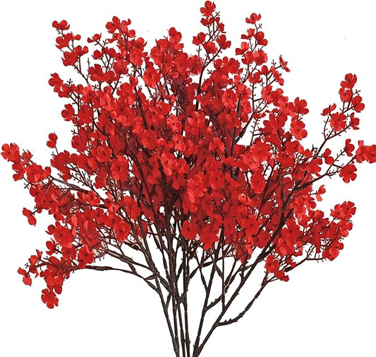 Mandy's Red Artificial Baby’s Breath Flowers 6 Bundles Silk Gypsophila with Bendable Stems for Fall Centerpiece Wedding Decor and Table Arrangements
