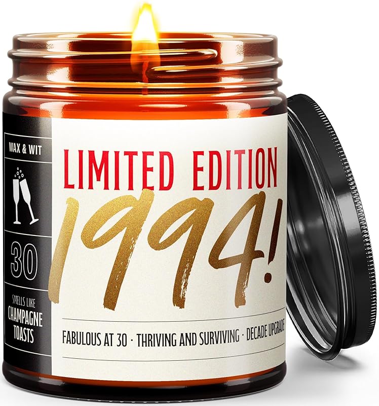 Wax & Wit 30th Birthday Gifts for Women, Birthday Candles - Scented with Champagne Bubbles - 30 Year Old Gift Ideas – 9oz, Soy Wax, 50 Hour Burn, Premium Candle