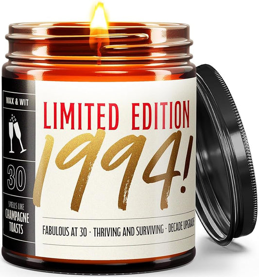 Wax & Wit 30th Birthday Gifts for Women, Birthday Candles - Scented with Champagne Bubbles - 30 Year Old Gift Ideas – 9oz, Soy Wax, 50 Hour Burn, Premium Candle