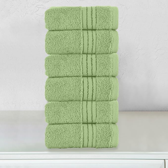 Elegant Comfort Premium Turkish Cotton 6 Pack Washcloths Set - 13 x 13 inch, Luxurious Hotel Spa Quality 100% Turkish Cotton 6PC Washcloth Set - Highly Absorbent - Soft Bathroom Towels, Sage