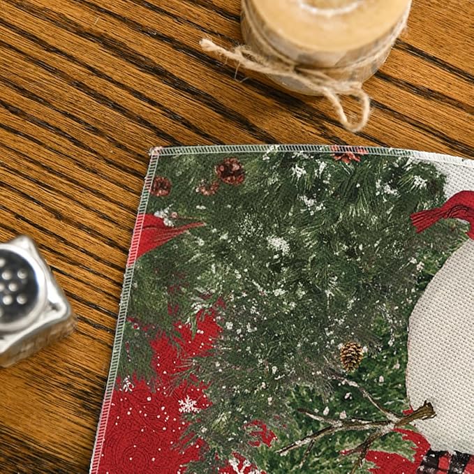 Artoid Mode Red Christmas Snowman Wedge Placemats for Round Table Set of 4, Winter Seasonal Kitchen Dining Table Decoration for Indoor Party Home