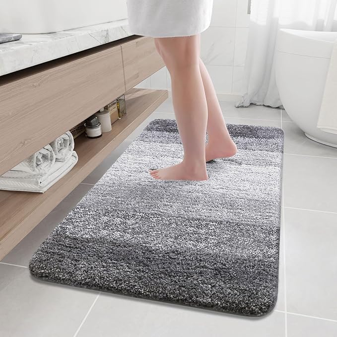 Arotive Microfiber Bathroom Rugs, Shaggy Soft and Absorbent Bath Rug, Non-Slip, Thick Plush Machine Washable Dry Bath Mats for Bathroom, Tub and Shower, 45x27, Grey